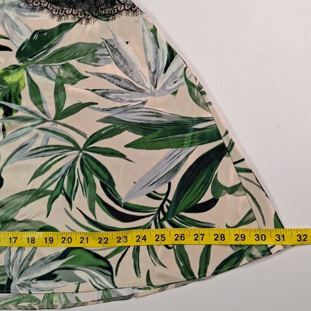 Victorias Secret Tropical Palm Leaf Lace Trim Slip Dress Chemise Green Black L - Picture 4 of 10